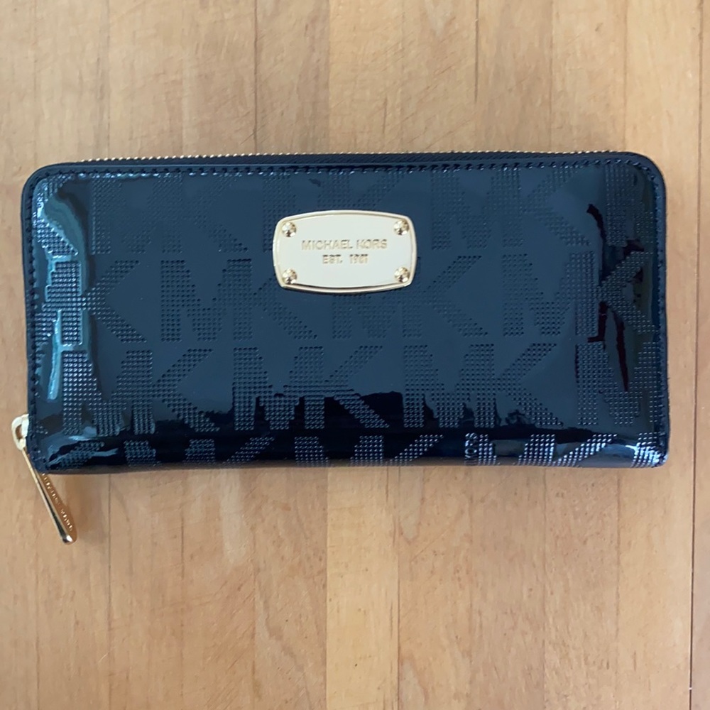 MK black & gold wallet